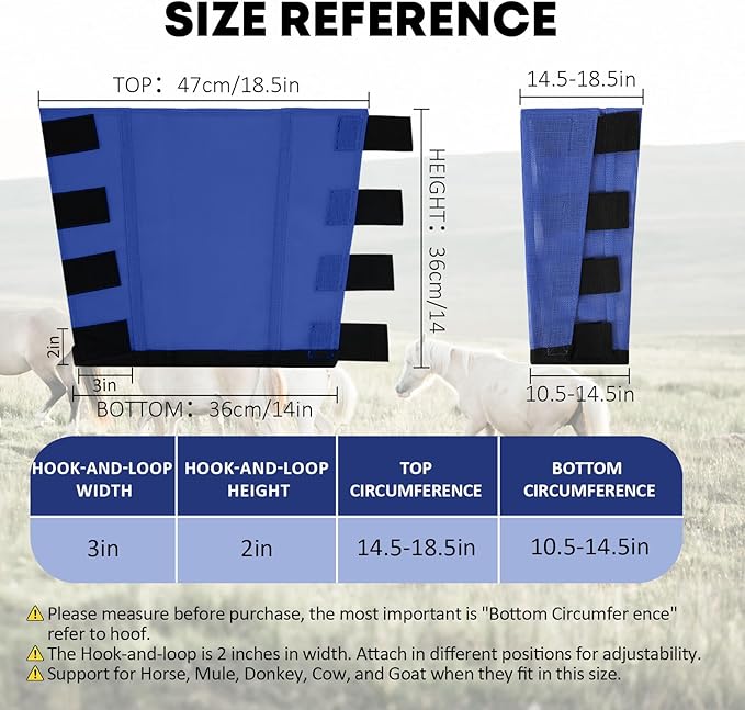 Premium 4-Pack Horse Fly Boots & Leggings Loose-Fit Fine Mesh with Stay-On Fasteners, Support Strips & Anti-Stomp Design Breathable Non-Slip Protection Leg Wrap (Large) Royal Blue