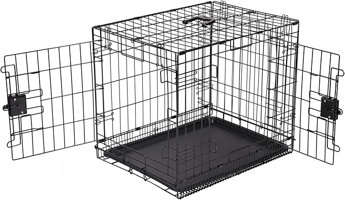 Amazon Basics Durable,Foldable Metal Wire Dog Crate with Tray, Double Door, Divider, 24 x 18 x 20 in, Black