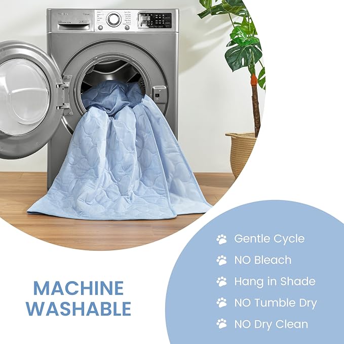 Cozy Bliss Leakproof Cooling Blanket for Large Dogs – Q-Max>0.4, Durable & Washable Dog Cooling Mat for Hot Weather, Soft Pet Throw & Couch Protector for Multiple Pets 60x80 Inch, Heather Cool Blue