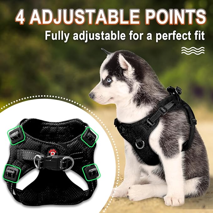 Dog Harness Step in Dog Vest Harness, Reflective Adjustable Puppy No Pull Harness Breathable Soft for Small and Medium Dogs Cats, Black, S