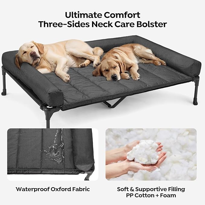 Veehoo Cooling Elevated Dog Bed Add Removable Waterproof Bolster Cushion Mat, Raised Pet Cot with Breathable Teslin Mesh, No-Slip Feet, Dog Sofa Bed for Indoor Outdoor, XXLarge, Black CWC2331B