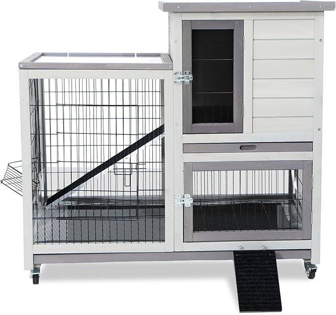 Rabbit Hutch Indoor Bunny Cage Outdoor House with Urine Guards and 2 Trays for Small Animals Guinea Pigs