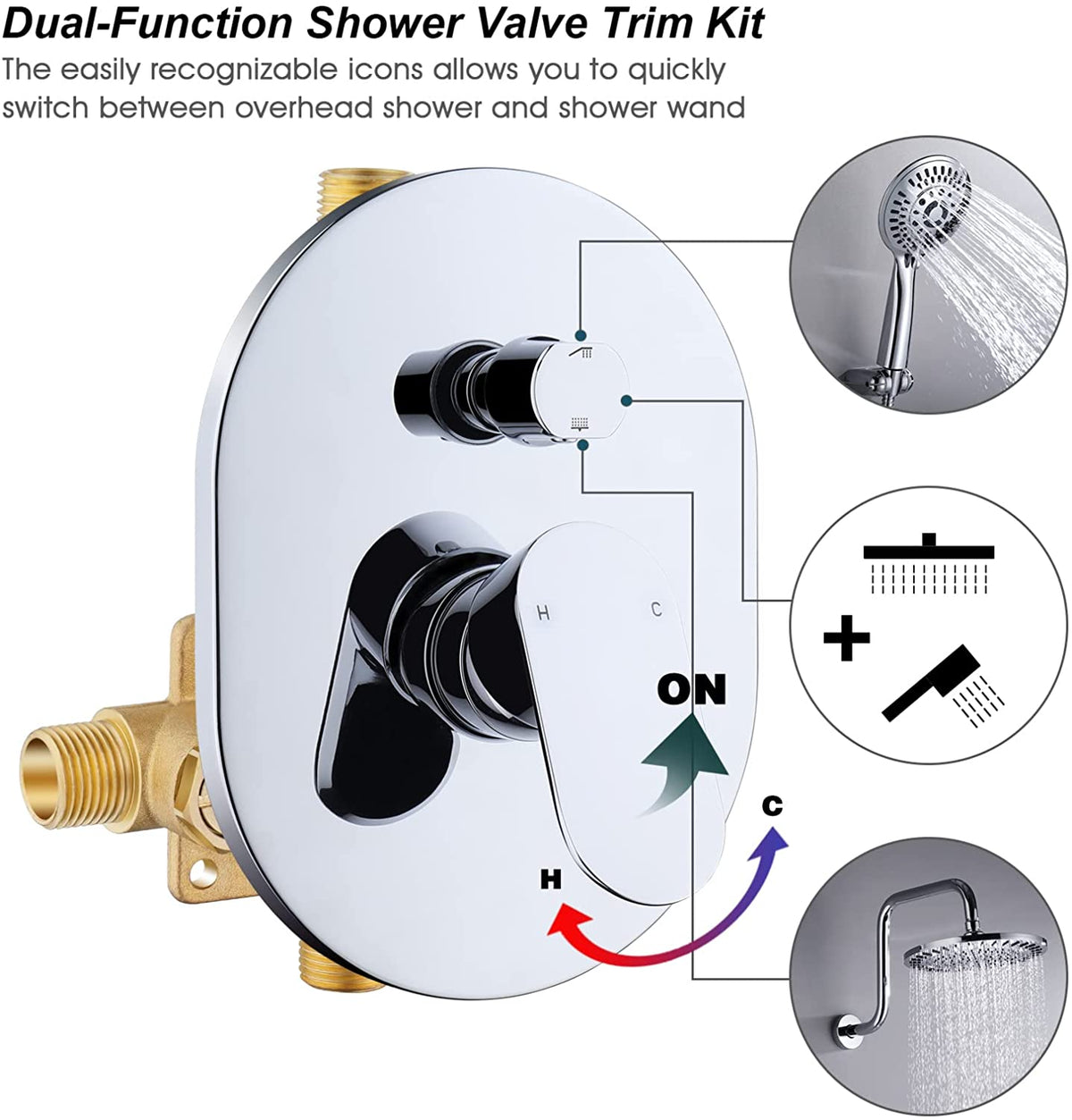 Dual Shower Head With High Rise Arm- Shower System with Valve and Trim Kit