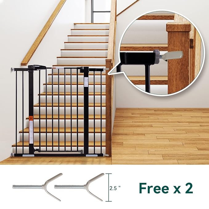BABELIO 36" Tall Baby Gate, 26-40" Wide Auto Close Pet Gate, Pressure Mounted Metal Dog Gate, Easy-Install No Drilling, No Tools Required, with Wall Protectors and Extension Kits, Black
