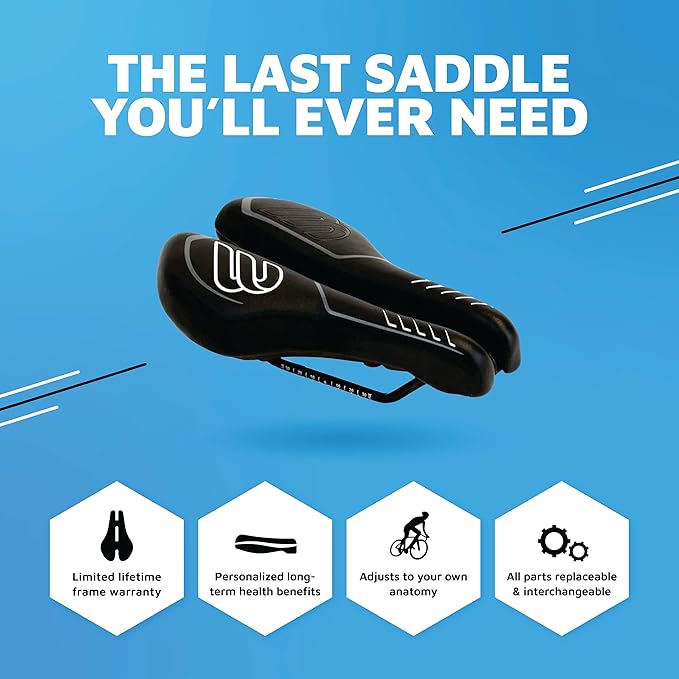 SRT 2.0 Adjustable Bicycle Saddle Noseless with Titanium Rails Custom Fit Comfort,Black w/Grey Accents
