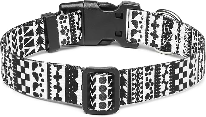 Mercano Adjustable Dog Collar - Special Design Patterns, Soft Nylon Comfortable Durable Pet Collar for Small Medium Large Dogs (M, Black White A)