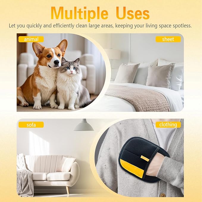 Pet Hair Removal Glove, Electrostatic Pet Hair Remover Gloves for Dogs Cats, Reusable Washable Remover for Bed Sheets Couch Clothes Carpet Car Seat (2PCS)