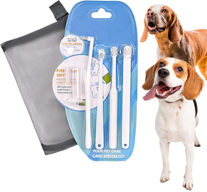 Dog Toothbrush Kit for Small Dogs - Puppy Tooth Brushing Kit with Finger Toothbrush & Soft Bristles, Dental Care Teeth Cleaning Set for Dogs and Cats