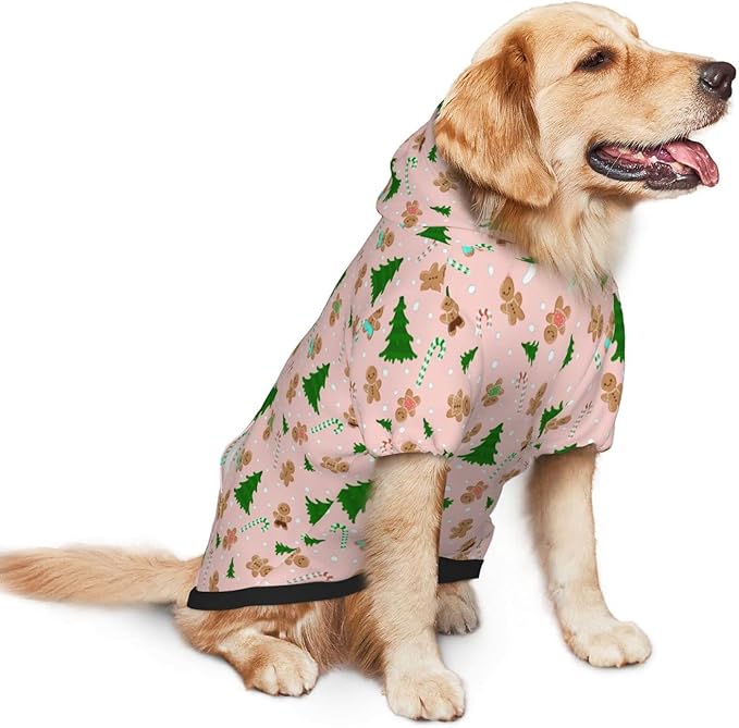 Christmas Gingerbread Men Hoodie,Christmas Cosplay Dog Clothes with Pocket and Hat Winter Clothes Sweaters Small