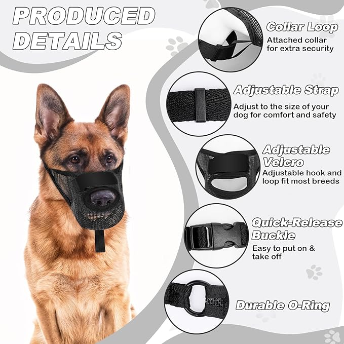 Dog Muzzle, Soft Air Mesh Muzzle for Small Medium Large Dogs Anti Biting Barking Chewing Scavenging, Breathable Adjustable Loop Pets Muzzle with Front Opening Design Allows Panting Drinking (Black,XL)