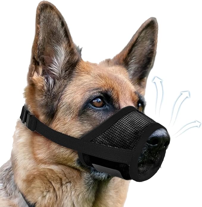 Dog Muzzle, Soft Air Mesh Muzzle for Small Medium Large Dogs Anti Biting Barking Chewing, Breathable Drinkable Adjustable Loop Pets Muzzle for German Shepherd Husky Labrador Retriever (Black,M)