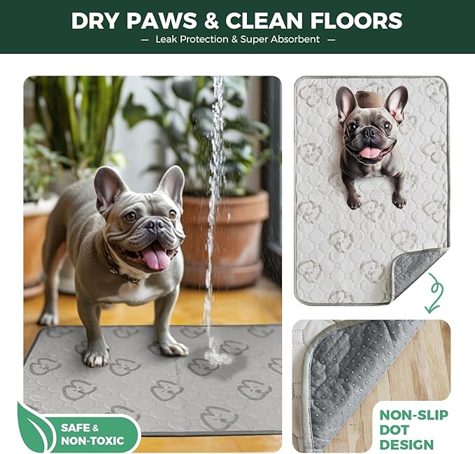 FXW Washable Pee Pads for Dogs, Puppy Pads with Super Absorbent, Specifically Designed for Potty Training, 29" × 18" Rectangle, Khaki, 4 Packs