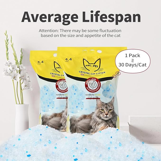 Cat Litter Crystals No Clumping Odor Control Kitty Litter Non-Clumping No scooping Low Dust, Low Tracking, Dehydrates Waste - 25.8 lbs (6 x 4.3 lb Packs)