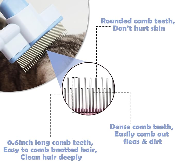 Cat Comb Pet Comb Self Cleaning Upgraded Cat Brush for Long Haired Cats & Dogs, Pink