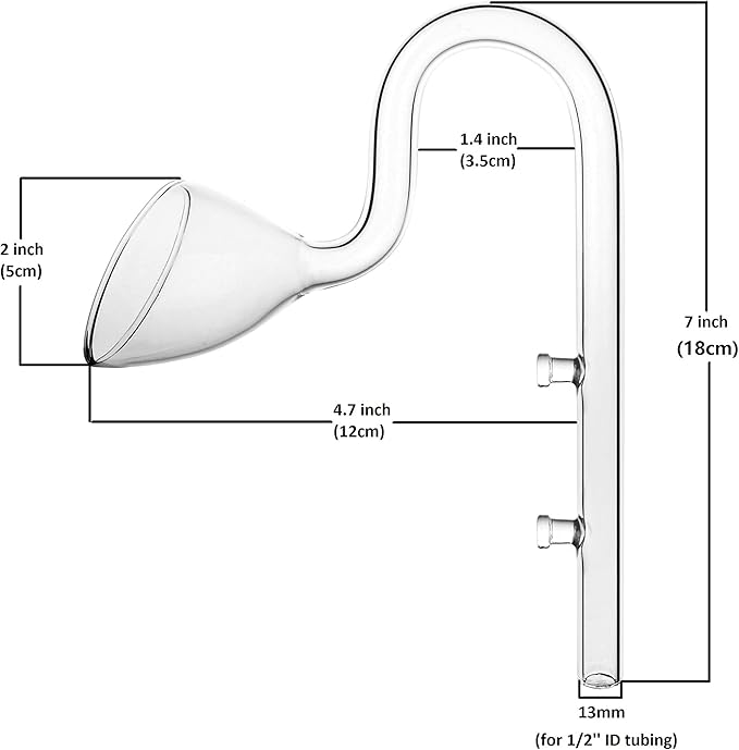 Glass Lily Pipe Outflow for Aquarium Planted Tank (13mm for 12/16mm (1/2" ID) tubing)