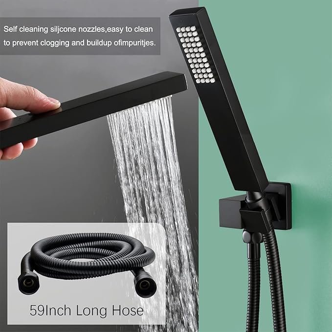 Shower Faucet Set Matte Black Temperature Display Shower System, Push Button Shower Faucet with Dual Rain Shower Head(12 inch+8 inch), and Handheld Shower
