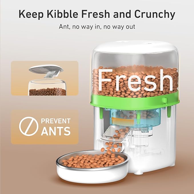 Automatic Cat Feeder - 2L Cat Food Dispenser, Timed Auto Pet Feeder with 180-day Battery Life, 1-6 Meals Per Day, 1-16 Portion, Desiccant Bag Keeps Dry Food Fresh, Also for Small Dogs