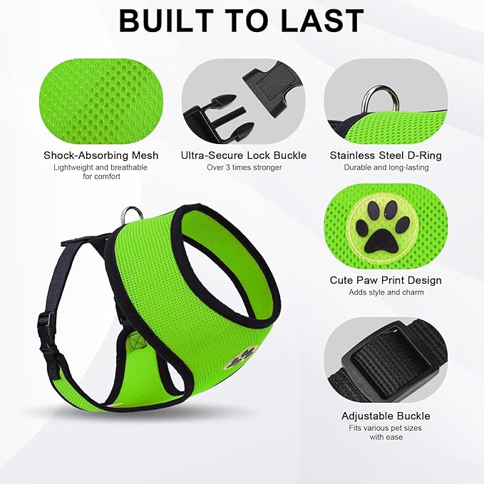 BINGPET No Pull Dog Harness,Soft Mesh Breathable All Weather Vest Harness,Safety Protection Design Durable Adjustable Step-in Easy Walk Dog Harness for Small Medium Large Dogs(Green,L)