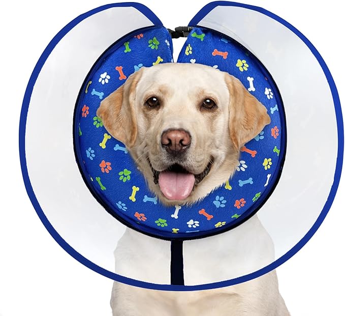Dog Cone Collar with Enhanced Anti-Licking, Inflatable Dog Cone After Surgery, Adjustable Size with Soft Padding for Small Medium Large Dogs - Blue/L
