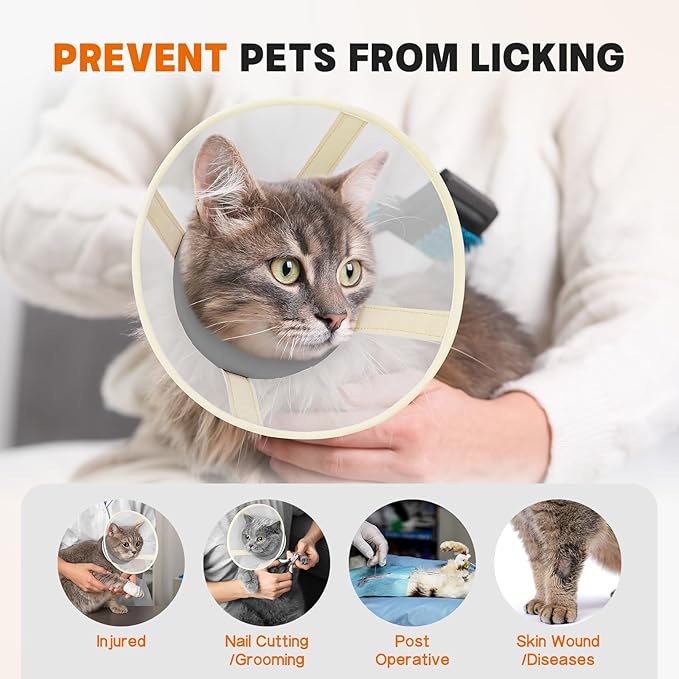 Cat Cone Collar Soft- Adjustable Comfortable Air Mesh Recovery Cone After Surgery to Stop Licking and Scratch, Alternative to Plastic Elizabethan Collar for Cat, Whiskers Freedom (Grey, XS)