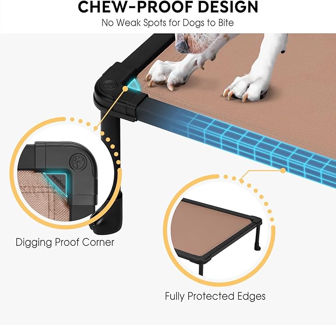 Veehoo Chew-Proof Elevated Dog Bed, Durable Training Platform for Large Dogs, Indoor/Outdoor Raised Pet Cot, Brown, 41x27inches, Model CWC2420CP