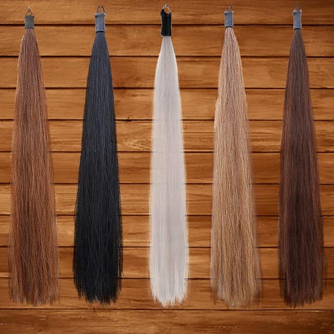 Horse Tail Extensions with Braided Horsehair Loop, Blunt Cut Bottom, 34-36 inches Long and 1 lb Weight (Mixed Brown)