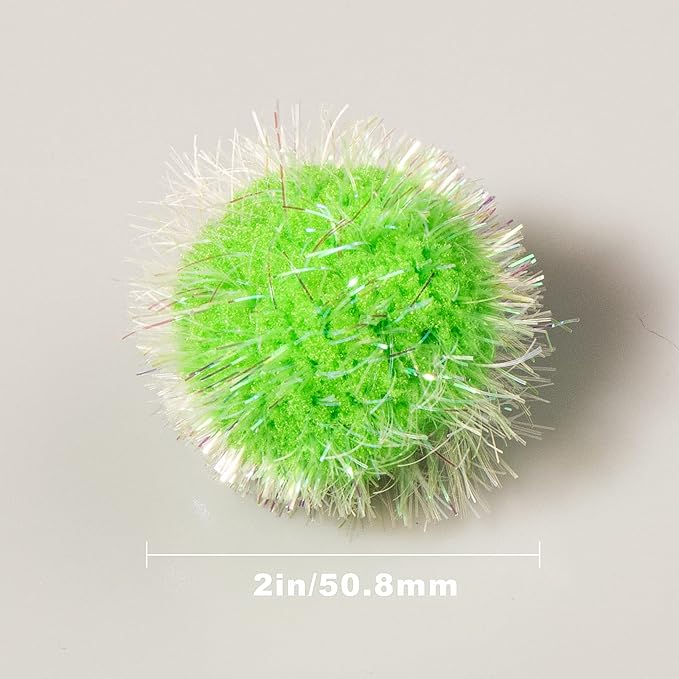 VAPKER 30 Pcs Cat Ball Toys Sparkle Balls Extra Large 2 Inch Cat's Favorite Chase Glitter Ball Glitter Tinsel Pom Poms Balls Green Color