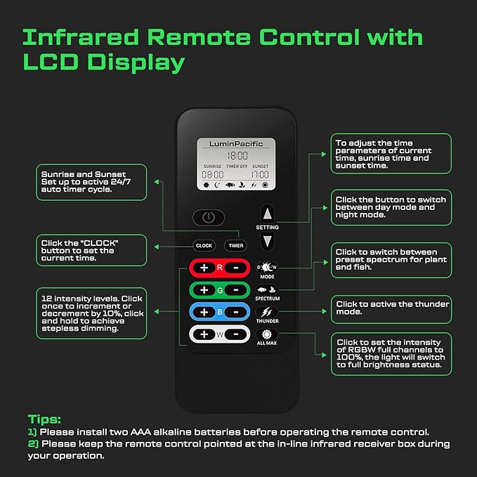 LED Aquarium Light with Remote, IP67 Waterproof Freshwater Planted Grow Light, Full Spectrum Fish Tank Light with Timer, Dimmable RGB+W, Upgrade Appearance, High Performance (12-17inch)