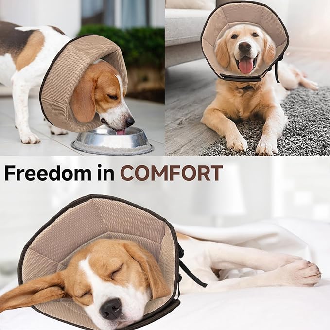 Dog Cone Collar M, Soft Cones for Large Medium Small Dogs,Adjustable Dog Cone Alternative to Stop Licking, Comfy Elizabethan Collar for After Surgery Wound Healing & Hot Spots Brown