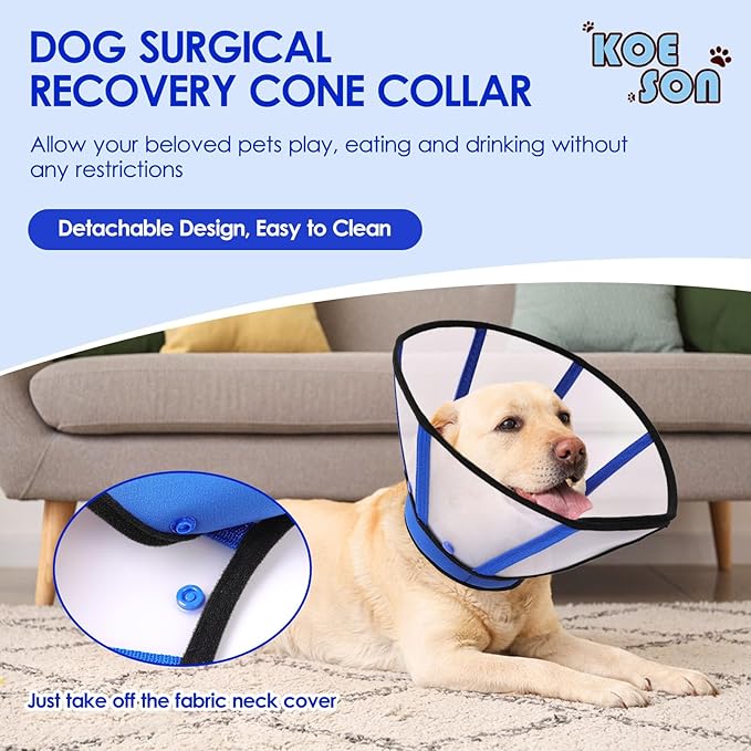 KOESON Dog Cone Collar, Soft Cones for Large Dogs, Professional Large Dog Surgery Recovery Cone with Adjustable Hook & Loop, Comfortable Pet Elizabethan Collars to Stop Licking, Blue L