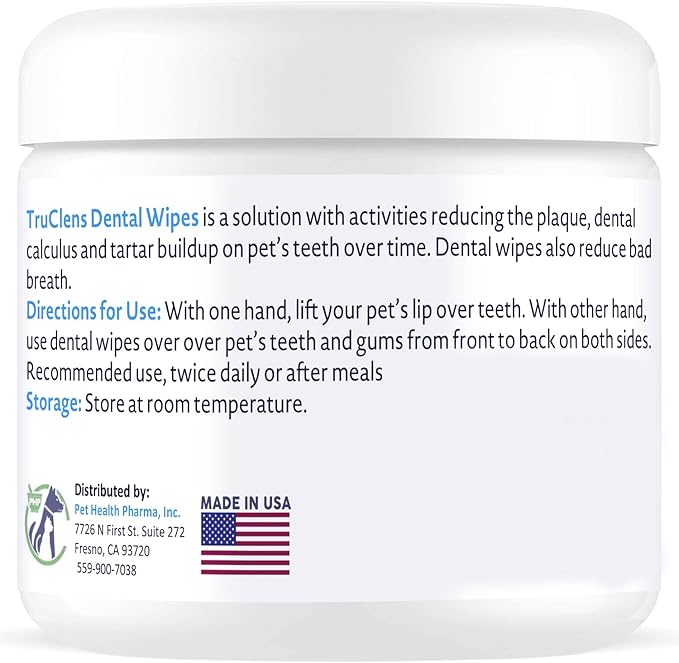 TRUCLENS | Dental Wipes for Dogs and Cats 100ct Wipes (2 Pack)