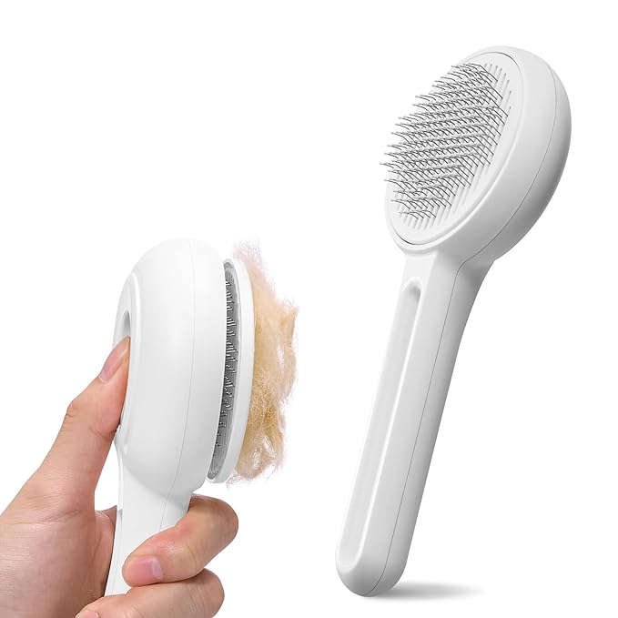 Self Cleaning Slicker Cat Brush - Skin Friendly Shedding Grooming Tool for Dogs & Cats, Pet Supplies Accessories, Deshedding Comb for Short Long Haired Kittens, Massage Function to Removes Loose Fur