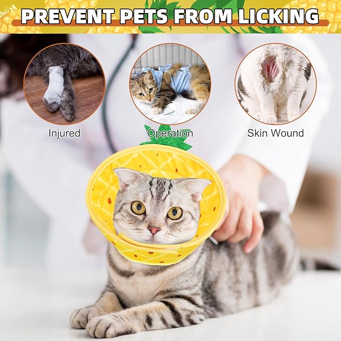 KOOLTAIL Cat Costume Cone Collar Soft, Adjustable Cat Cones to Stop Licking, Foldable Donut Water Resistant Pet Recovery Neck E Collars After Surgery,Elizabethan Collar for All Breeds Cats,Pineapple M