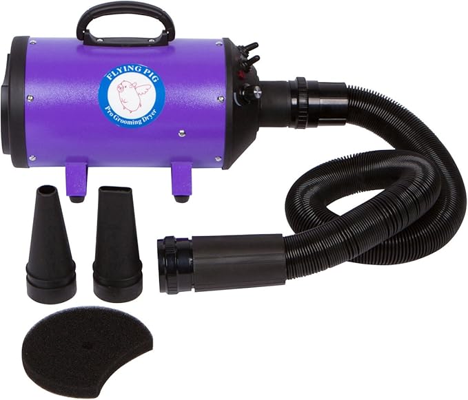Flying Pig High Velocity Dog Pet Grooming Dryer w/Heater (Model: Flying One, Purple)