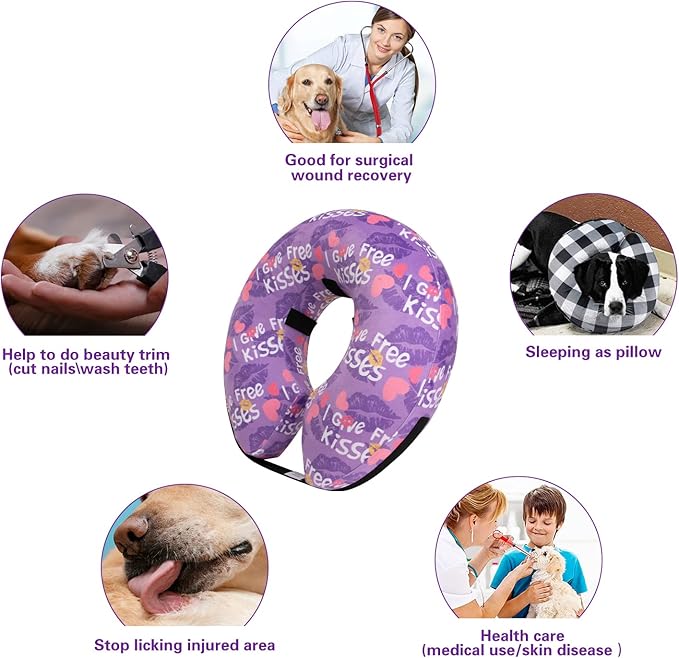 CuteBone Inflatable Dog Neck Donut with Removable Soft Fleece Covers for Small/Medium/Large Dogs and Cats After Surgery GWB06XL