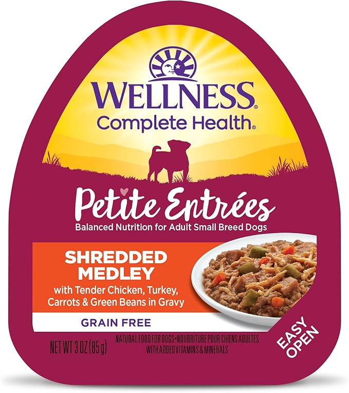 Wellness Petite Entrées Shredded Medley with Tender Chicken, Turkey, Carrots & Green Beans, 3-Ounce Cup (Pack of 12)