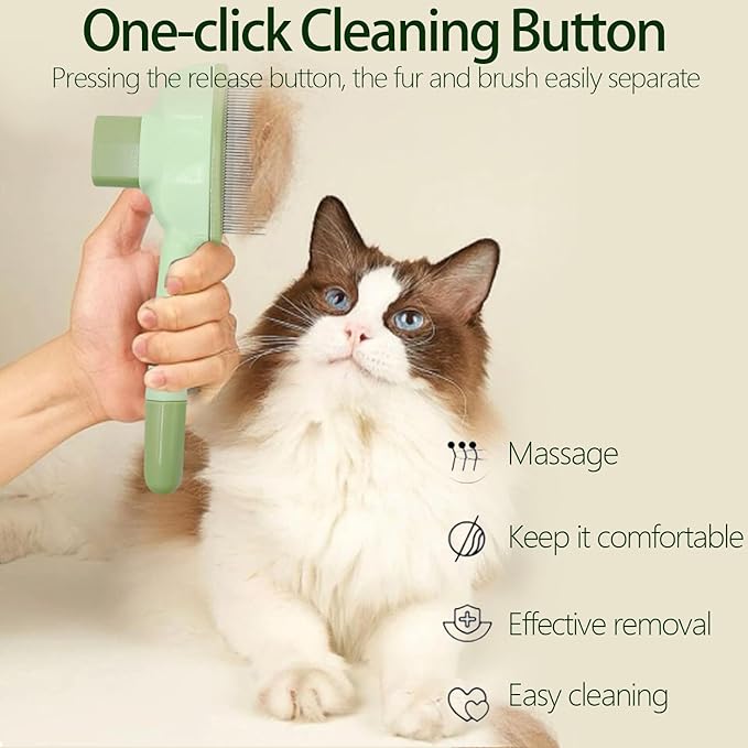2Pcs Flea Comb for Cats Dogs,Long & Short Stainless Steel Metal Teeth for Shedding and Tangles,Cat Combs for Indoor Cats