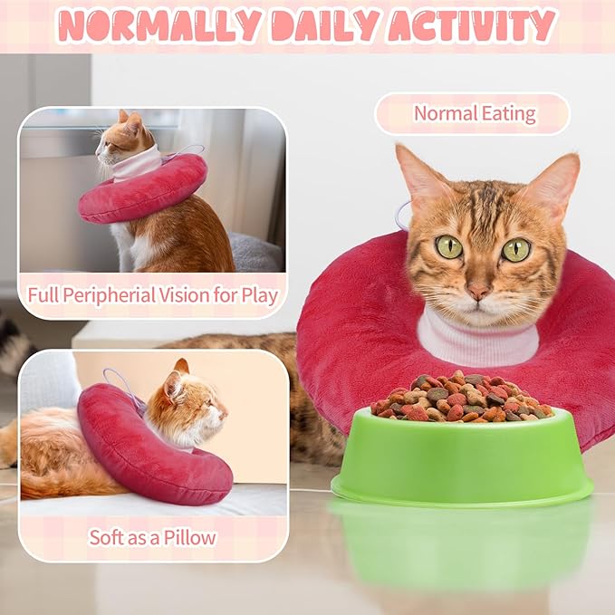BRKURLEG Cat Cone Collar Soft, Cute Cat Recovery Cones, Soft Protective Pet Neck Cone, Adjustable Kitten Cones to Stop Licking, Pet Anti-Lick Wound Healing Elizabethan Collar, Pink, M