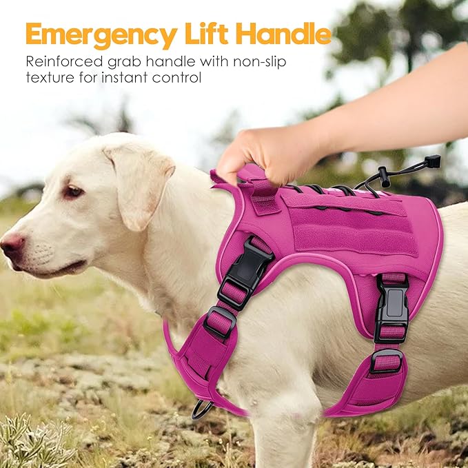 Heavy-Duty Tactical Dog Harness for Large Dogs, No Pull Adjustable Reflective Pet Vest with Molle System, K9 Military-Grade Control for Service Training, Outdoor & 10+ Breeds, Pink, X-Large