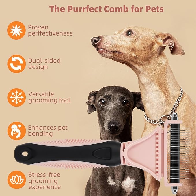 3PCS Cat & Dog Brush Set: Slicker & Deshedding Brush, Dematting Comb, and Bath Brush – Premium Grooming Tools for Shedding & Tangle-Free Fur (pink)