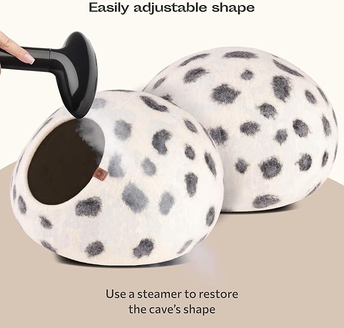 MEOWFIA Cat Cave – Premium Felt Cat Bed for Indoor Cats, Handmade 100% Merino Wool (Medium, Snow Leopard)