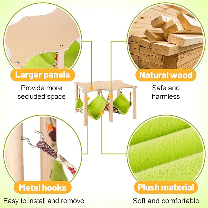 Guinea Pigs Hammock with Natural Wooden Stand- Large Hanging Hammock Bed for Piggies Chinchilla Hamster Bunny Ferrets Hiding Sleeping