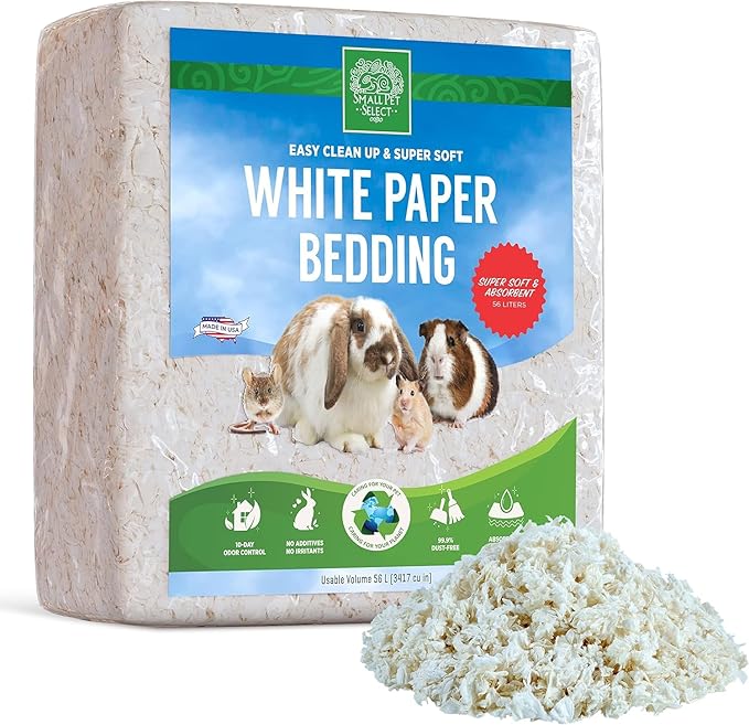 Small Pet Select White Paper Bedding 56L, Litter for Rabbit, Guinea Pig, Hamster, Bunny and Other Small Animals, Made in USA, 56L