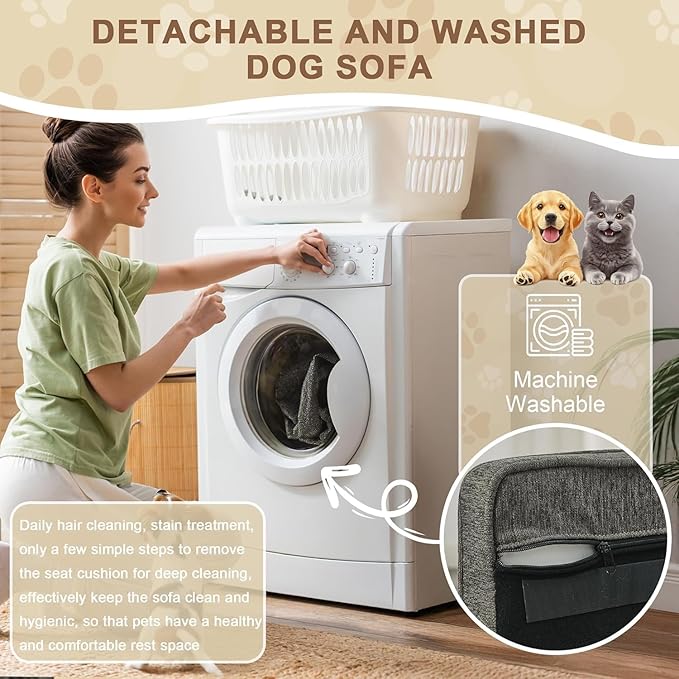 Dog Sofa Couch for Medium Dogs, 31" Memory Foam Dog Couch with Washable Fabric, Removable Cushion, Sofa Bed for Medium Dogs, Grey