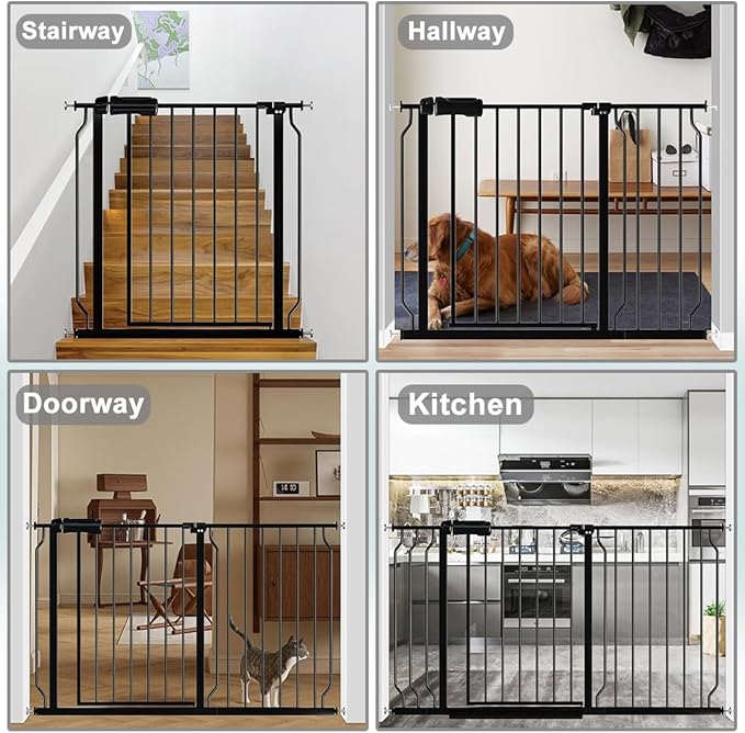 Fairy Baby Extra Wide Baby Gate Black 53-57.5 Inch Wide, Walk Through Pressure Mounted No Drill, Long and Large Tension Gate for Pet and Kids