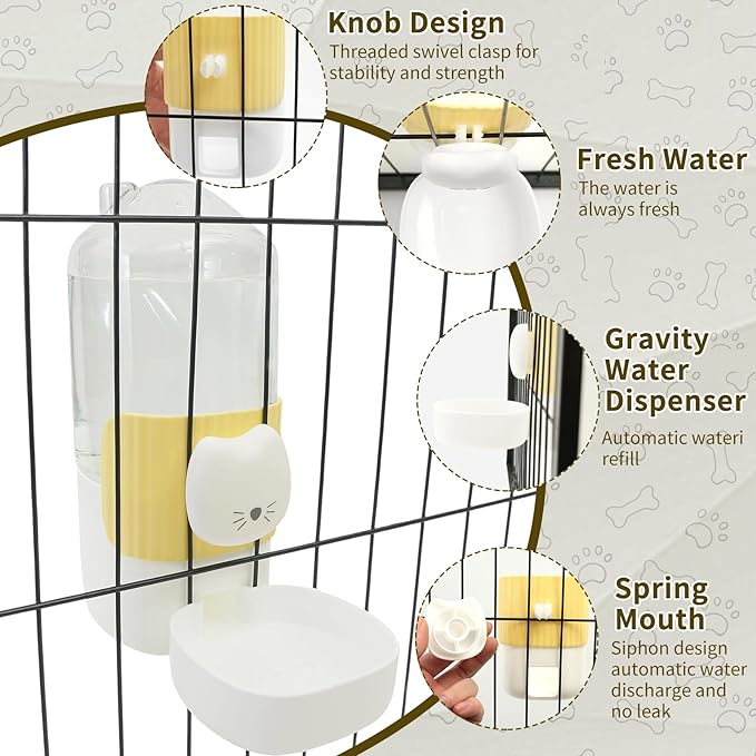 Rabbit Water Bottle, 800ml/28oz Hanging Automatic Water Dispenser for Cage, Ferret Bunny Guinea Pig Water Bowl,Suitable for Small Animal (Yellow, 800 ml/28 oz)
