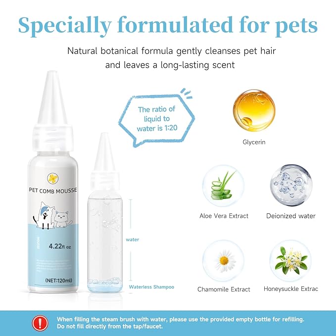 Undercoat Shedding Brush for Dogs & Cats – Professional Deshedding & Dematting Tool –Steam Brush for Cat & Dog Includes Waterless Shampoo