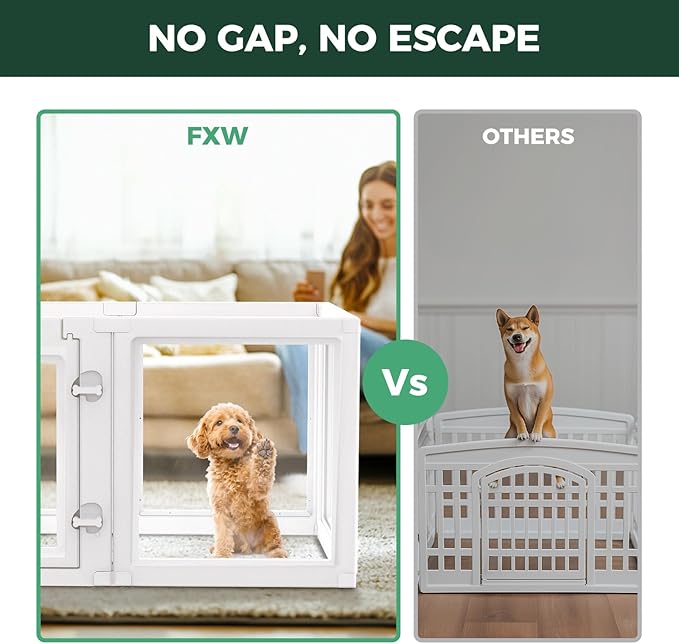 FXW AuraSpace Acrylic Indoor Unleashed Dog Playpen for Puppies and Small Dogs, 24 Inch, 10 Panels, White