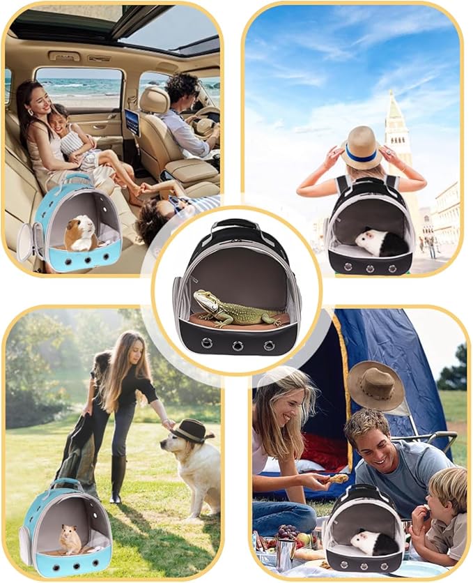 Small Animal Travel Carrier Backpack to Carry and Transport Guinea Pig Birds Bearded Dragon, Clear Front Window, Portable Bag to Transport Hamster Hedgehog