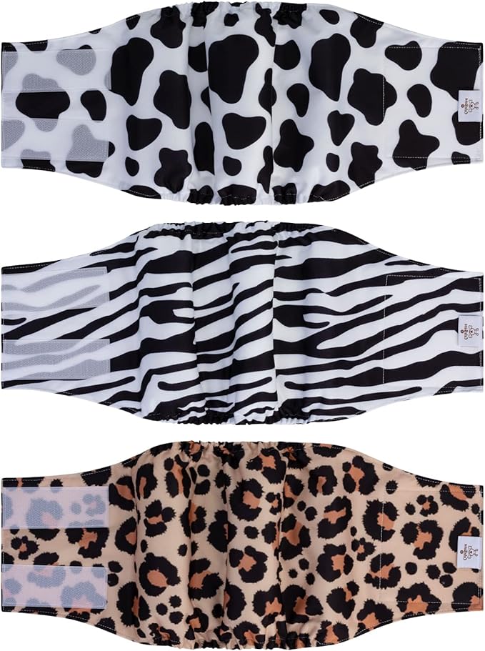 CuteBone Dog Diapers Male Washable Belly Band for Male Dogs Wraps 3pcs a Pack DM39M